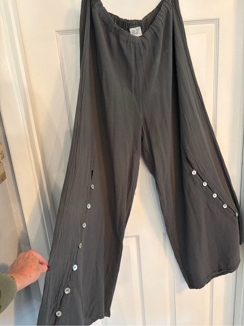 Oh My Gauze Dallas Pants Size 2 L XL Gray Cotton Gauze Wide Leg